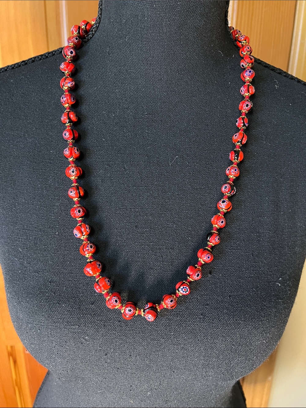 Red Millefiori Glass Bead Necklace - Women Jewelry